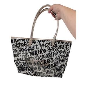 Victoria secret tote bag with clear see through black and rose gold handles NWT